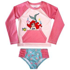 Licensed LITTLE MERMAID NWT 2 Pcs Swim Set - Rash Guard Top - Bikini Bottom